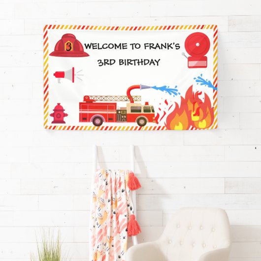 消防車の消防車のエンジンの誕生日パーティーのウェルカム 横断幕 (インサイチュ)