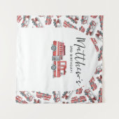 消防車の消防車のエンジンの誕生日パーティーの背景 タペストリー (正面(横))