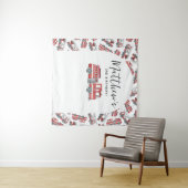 消防車の消防車のエンジンの誕生日パーティーの背景 タペストリー (インサイチュ(横))