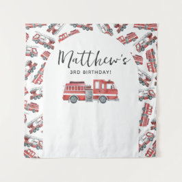 消防車の消防車のエンジンの誕生日パーティーの背景 タペストリー