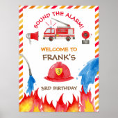 消防車の消防車のエンジンの誕生日パーティー歓迎サイン ポスター (正面)