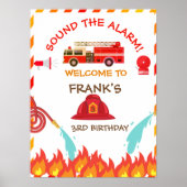 消防車の消防車のエンジンの誕生日パーティー歓迎サイン ポスター (正面)