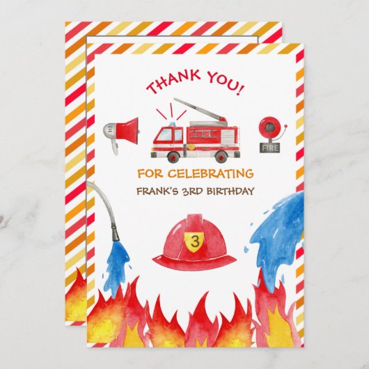 消防車の消防車のエンジン誕生日パーティーありがとう サンキューカード (正面/裏面)
