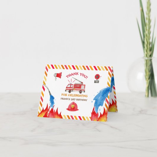 消防車の消防車のエンジン誕生日パーティーありがとう サンキューカード (正面)