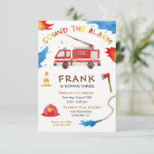 消防車の消防車のエンジン誕生日パーティーの招待状 招待状 (スタンド正面)