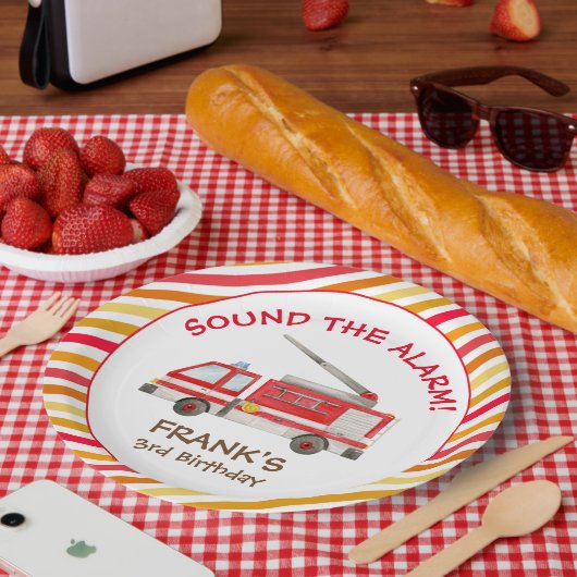 消防車の消防車のエンジン誕生日パーティー紙プレート ペーパープレート (ピクニック)