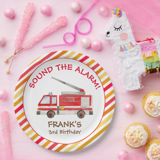 消防車の消防車のエンジン誕生日パーティー紙プレート ペーパープレート (パーティー)