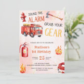 消防車の消防車の消防車の最初の誕生日パーティー 招待状 (スタンド正面)