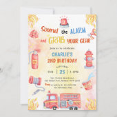 消防車の消防車の消防車の2nd誕生日パーティー 招待状 (正面)