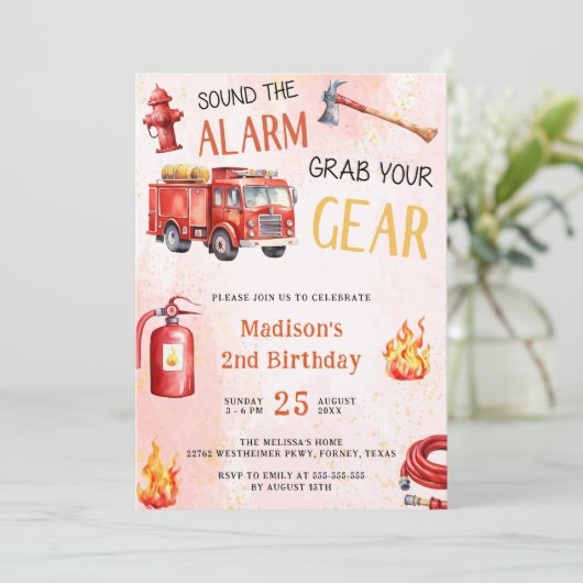 消防車の消防車の消防車の2nd誕生日パーティー 招待状 (スタンド正面)