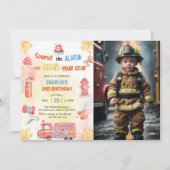 消防車の消防車2nd誕生日パーティー写真 招待状 (正面)