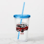 消防車の漫画イラストレーション アクリルタンブラー (裏面)