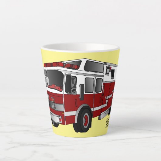 消防車の漫画イラストレーション カフェラテマグ (正面)