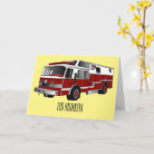 消防車の漫画イラストレーション カード (黄色い花)