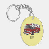 消防車の漫画イラストレーション キーホルダー (正面左)