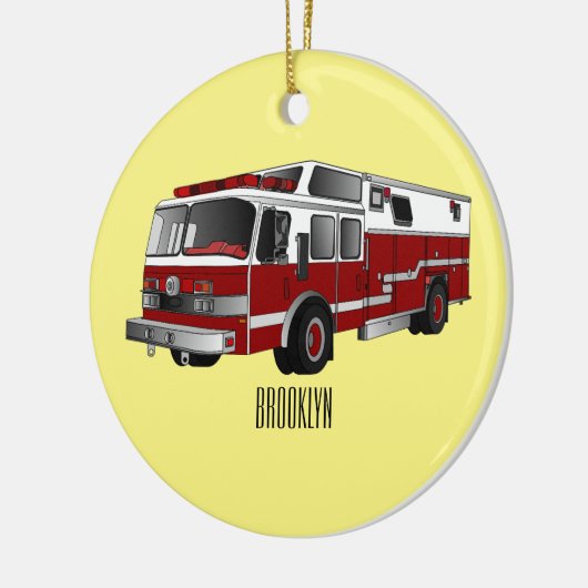 消防車の漫画イラストレーション セラミックオーナメント (左)