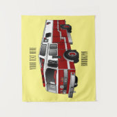 消防車の漫画イラストレーション タペストリー (正面)