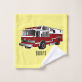 消防車の漫画イラストレーション バスタオルセット (ウォッシュタオル)