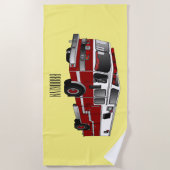 消防車の漫画イラストレーション ビーチタオル (正面)