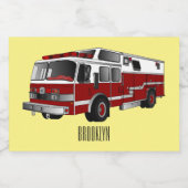 消防車の漫画イラストレーション フードラベル (シングルラベル)