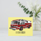 消防車の漫画イラストレーション ポストカード (スタンド正面)