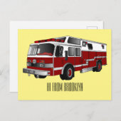 消防車の漫画イラストレーション ポストカード (正面/裏面)