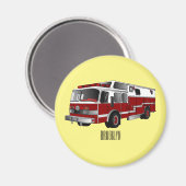 消防車の漫画イラストレーション マグネット (正面/裏面)