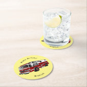 消防車の漫画イラストレーション ラウンドペーパーコースター (インサイチュ)
