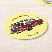 消防車の漫画イラストレーション ラウンドペーパーコースター (アングル)