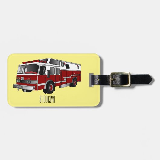 消防車の漫画イラストレーション ラゲッジタグ (正面横)