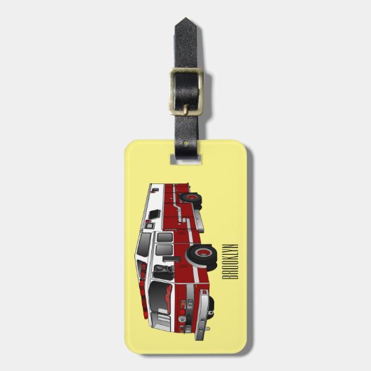消防車の漫画イラストレーション ラゲッジタグ (正面縦)