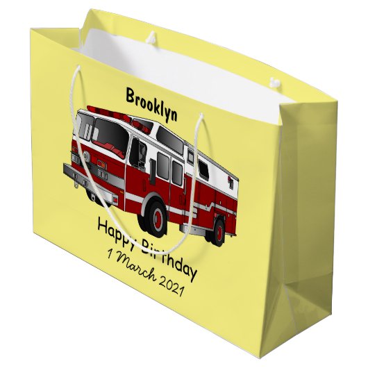消防車の漫画イラストレーション ラージペーパーバッグ (裏面アングル)