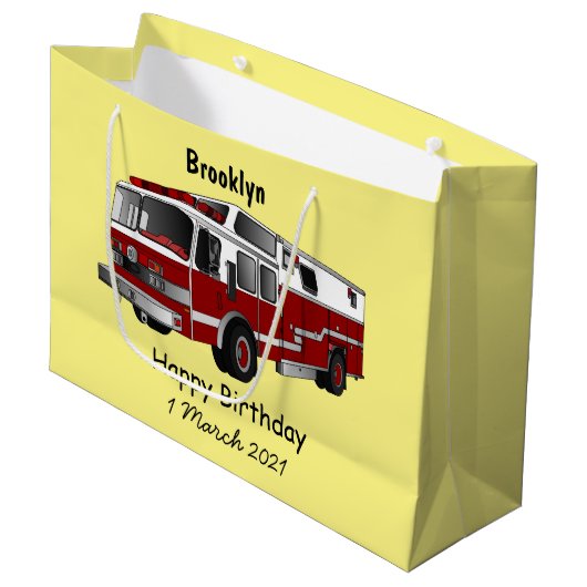 消防車の漫画イラストレーション ラージペーパーバッグ (正面アングル)