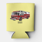 消防車の漫画イラストレーション 缶クーラー (正面)