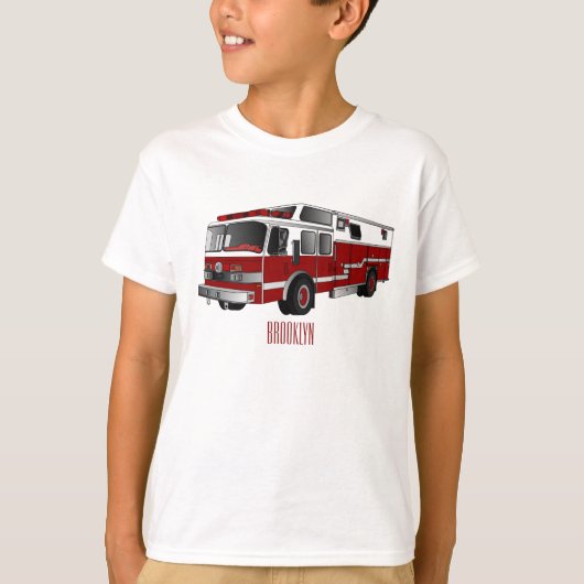 消防車の漫画イラストレーション Tシャツ (正面)