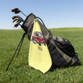 消防車の漫画イラスト ゴルフタオル (グリーン)