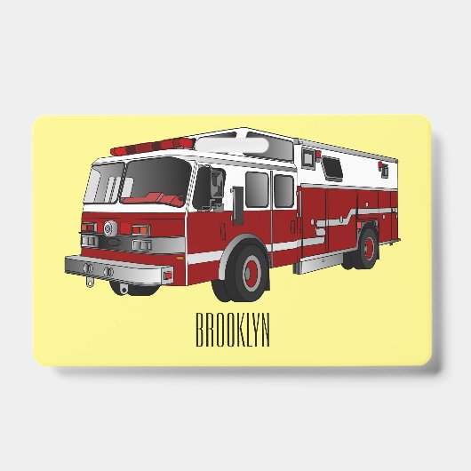 消防車の漫画イラスト バッジ (正面)