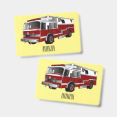 消防車の漫画イラスト バッジ (正面＆裏面)