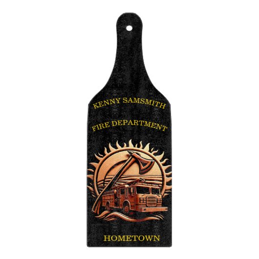 消防車の燃えるような勇敢な複雑な英雄的デザイン カッティングボード (正面)