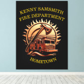 消防車の燃えるような勇敢な複雑な英雄的デザイン キャンバスプリント (インサイチュ (ウッドフロア))