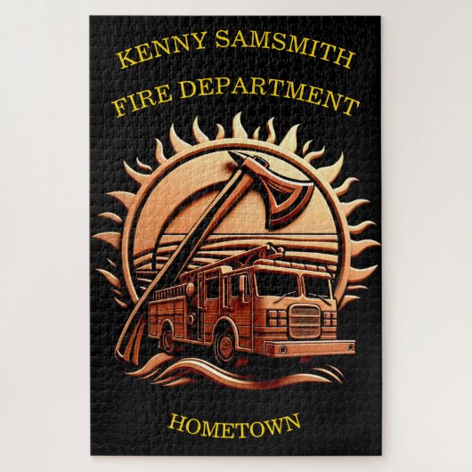 消防車の燃えるような勇敢な複雑な英雄的デザイン ジグソーパズル (縦)