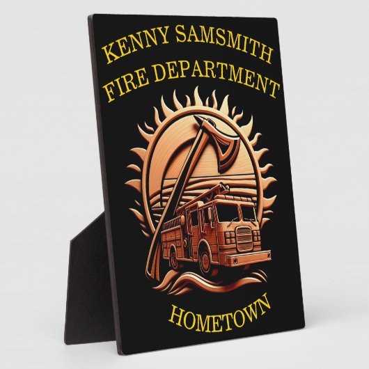 消防車の燃えるような勇敢な複雑な英雄的デザイン フォトプラーク (側面)