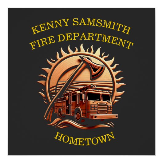 消防車の燃えるような勇敢な複雑な英雄的デザイン ポスター (正面)