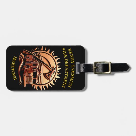 消防車の燃えるような勇敢な複雑な英雄的デザイン ラゲッジタグ (正面横)