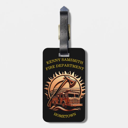 消防車の燃えるような勇敢な複雑な英雄的デザイン ラゲッジタグ (裏面縦)