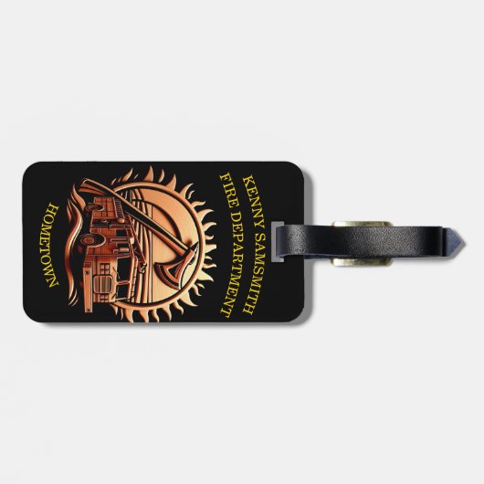 消防車の燃えるような勇敢な複雑な英雄的デザイン ラゲッジタグ (裏面横)