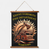 消防車の燃えるような勇敢な複雑な英雄的デザイン 吊り下げ型タペストリー (正面)