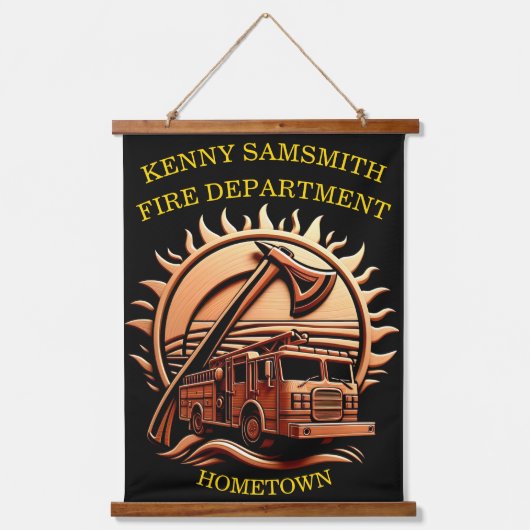 消防車の燃えるような勇敢な複雑な英雄的デザイン 吊り下げ型タペストリー (正面)