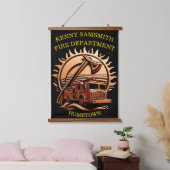 消防車の燃えるような勇敢な複雑な英雄的デザイン 吊り下げ型タペストリー (寝室)