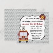 消防車の犬の誕生日パーティーの招待状 招待状 (正面/裏面)